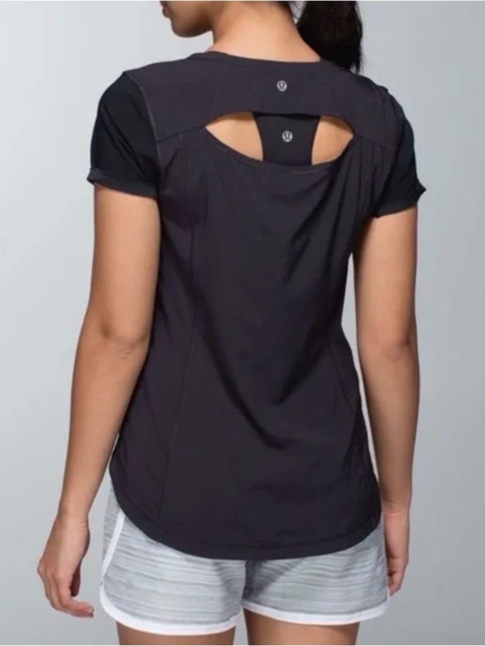Lululemon Lightened Up Short Sleeve Shirt Black | Open Back Workout Top Size 6